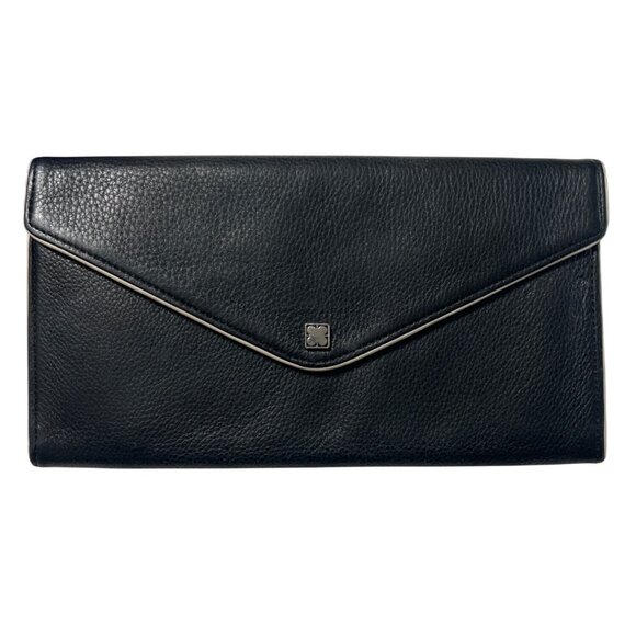 Liz Claiborne Black Leather Envelope Clutch Wallet - Picture 1 of 10